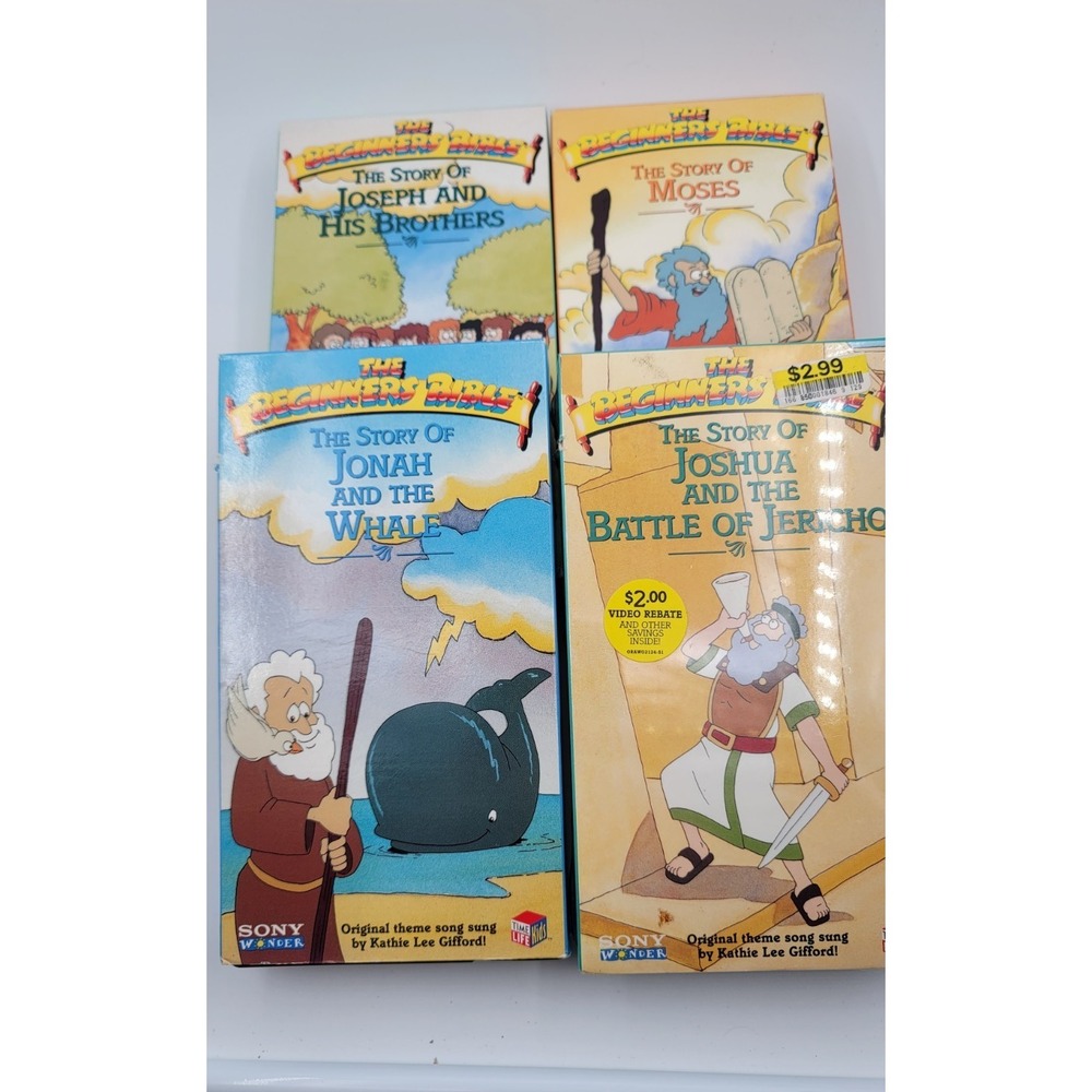 Lot of 4 The Beginners Bible VHS tapes (Joseph, Moses, Jonah, Joshua) Kathie Lee